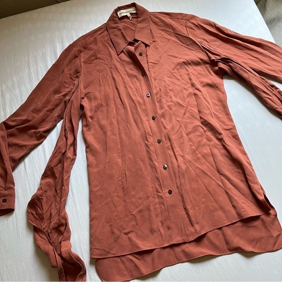 Mara Hoffman Ella salmon apricot peach modal button down tie detail shirt - Picture 4 of 7